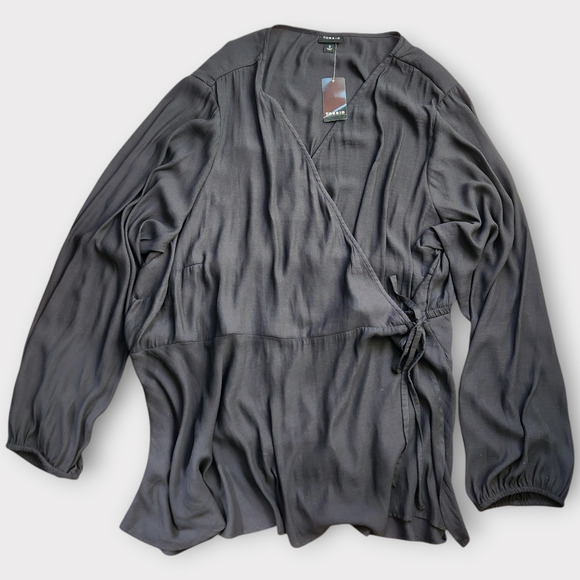 Torrid Crepe Wrap Blouse Plus 5X Black Sheer V-neck Top Casual Office Luxe - Picture 3 of 8